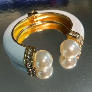 Statement hinged bangle enamel pearl crystal bracelet NEW
